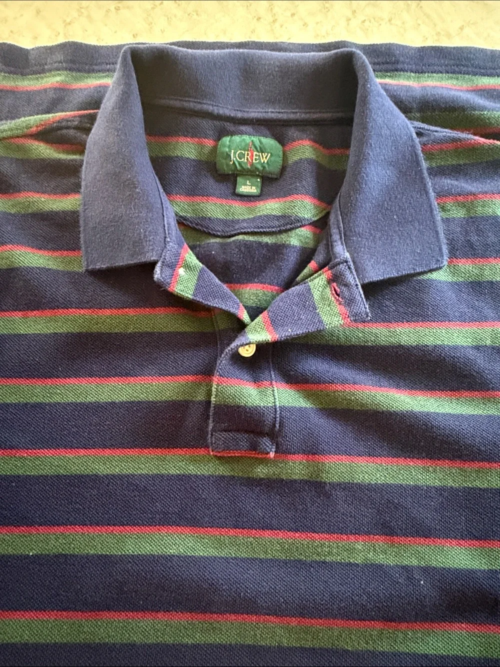 J. Crew Navy Polo with Green and Red Stripe Detail